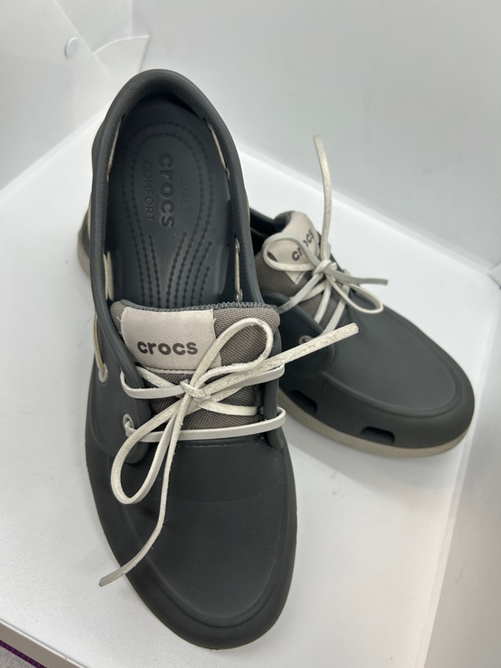Crocs Classic Boat Shoe Mens Slate Grey White Nautical Deck Shoes Outdoor Sz 11 - Picture 5 of 9
